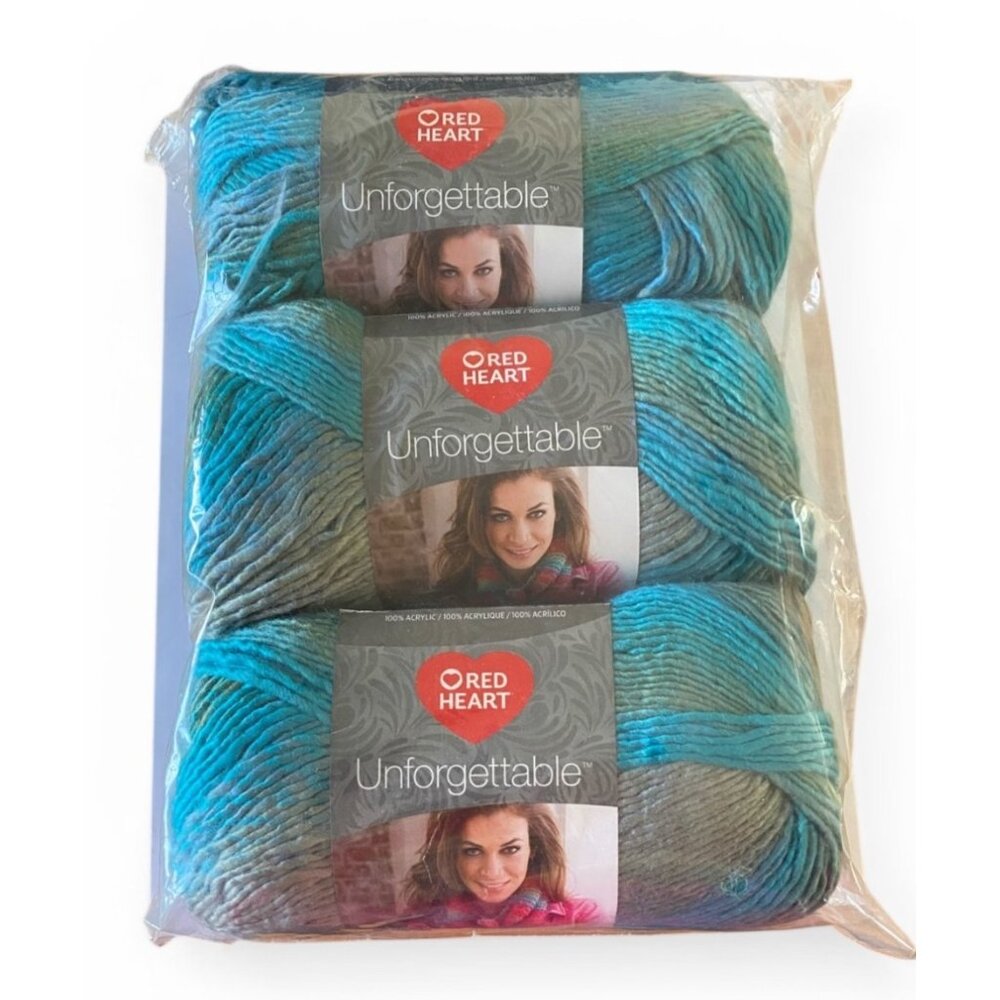 Red Heart Unforgettable Yarn Lot Of 3 E793 3960 Tidal